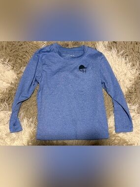 Youth Long-Sleeve Heathered Blue Performance Tee with Chest Logo
